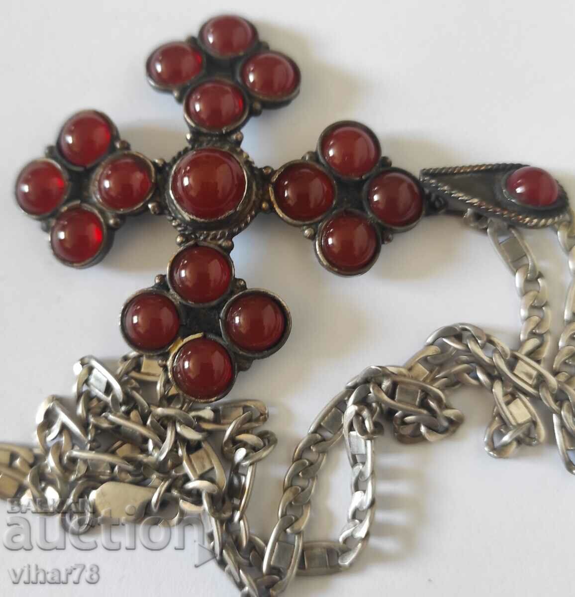 SILVER CROSS WITH AGATES with price 359.99 BGN | € 184.06