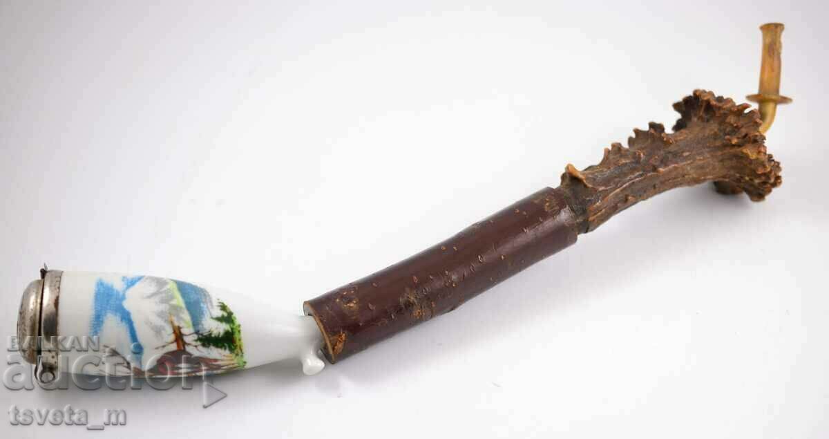 Antique collectible porcelain pipe with cap