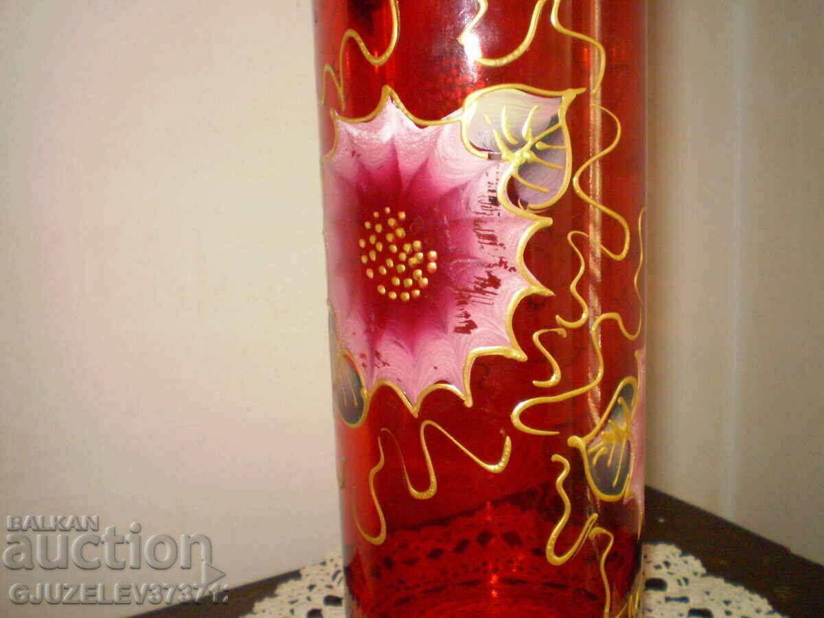 hand painted large glass red vase - 5 hand painted large glass red vase - 5