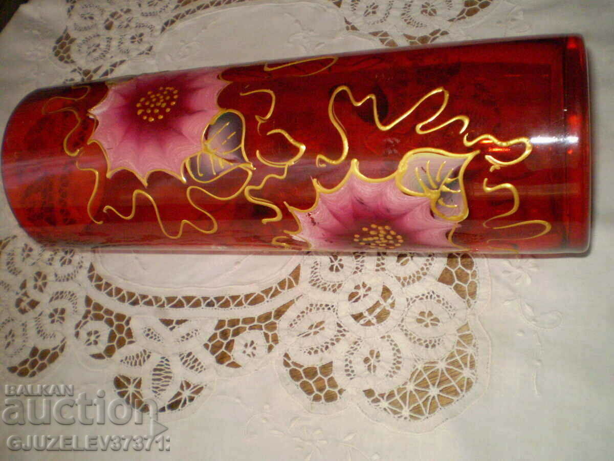 hand painted large glass red vase - 6 hand painted large glass red vase - 6