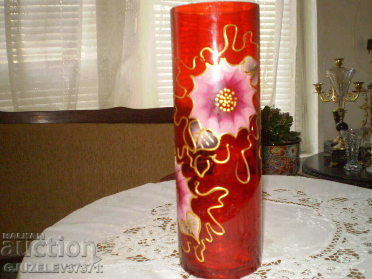 hand painted large glass red vase hand painted large glass red vase