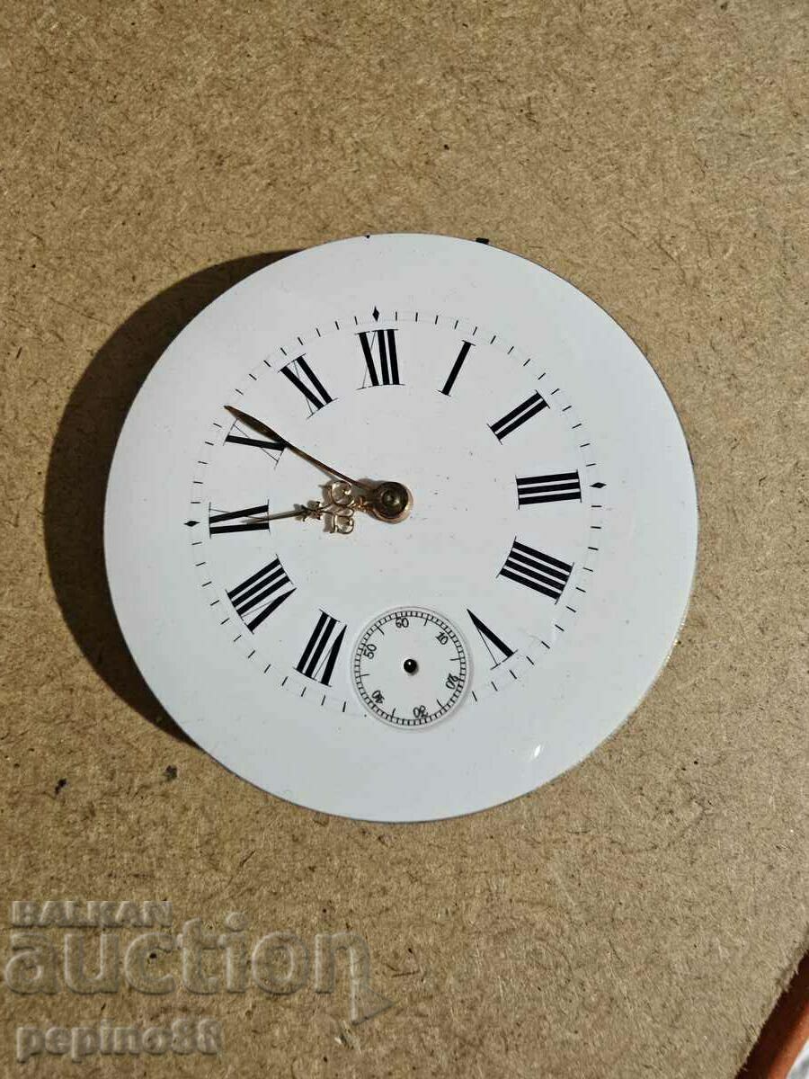 Аукцион Порцеланов циферблат и механизъм от джобен часовник Аукцион Порцеланов циферблат и механизъм от джобен часовник