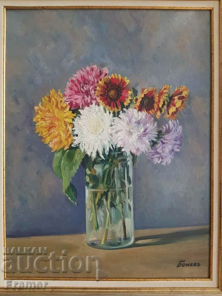 Bonev Still life Chrysanthemums a beautiful painting from the 1930s with price 1500.00 BGN | € 766.94
