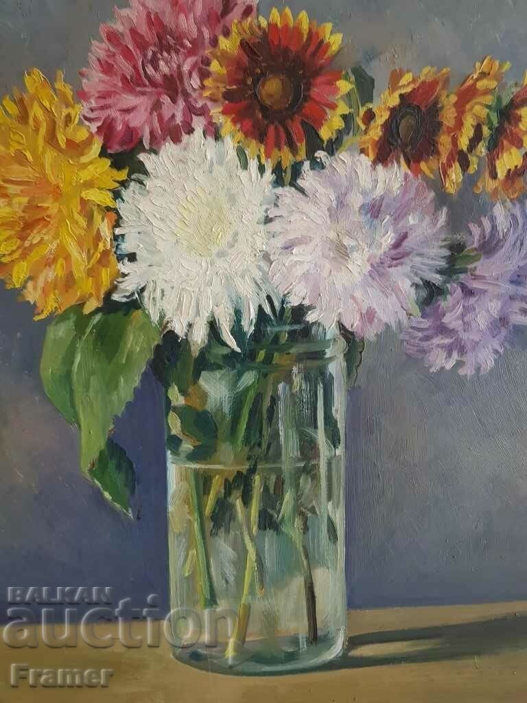 Delivery of Bonev Still life Chrysanthemums a beautiful painting from the 1930s