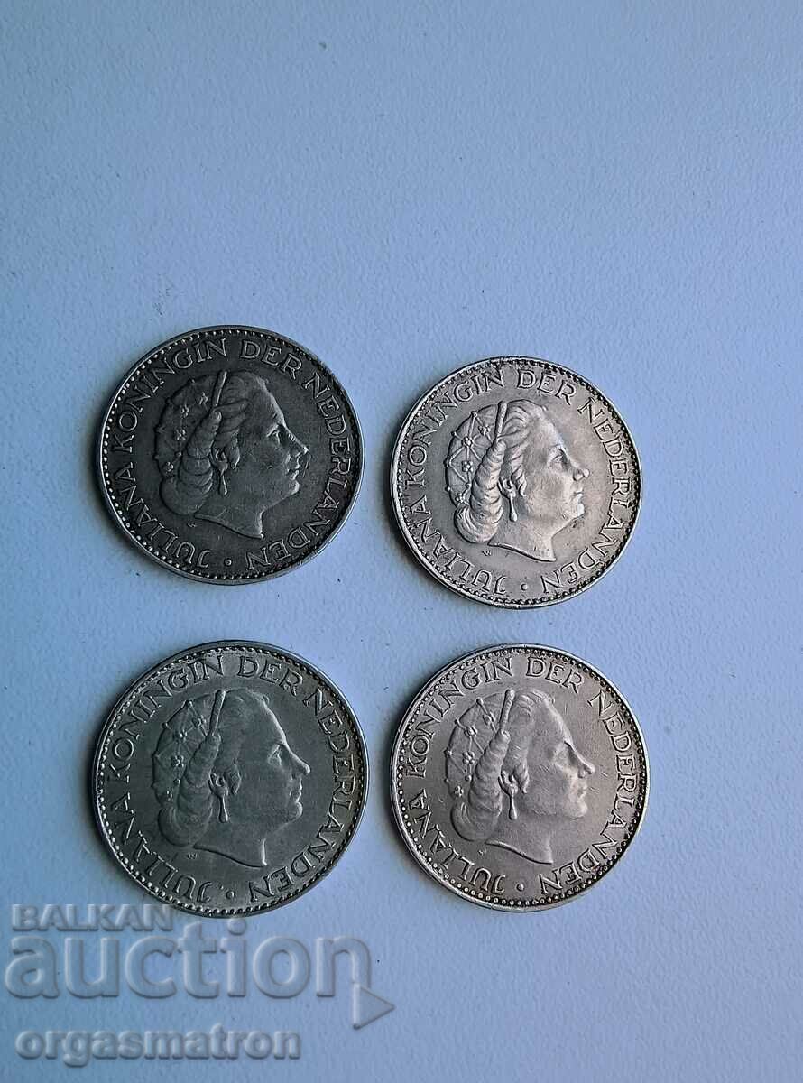 4 pcs Silver Coins 1 Gulden 1958 1965 1966 1967 - 7 4 pcs Silver Coins 1 Gulden 1958 1965 1966 1967 - 7