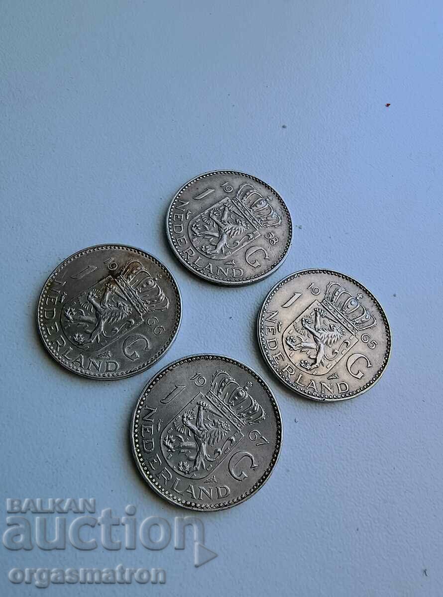 4 бр Сребърни Монети 1 Гулден 1958 1965  1966 1967