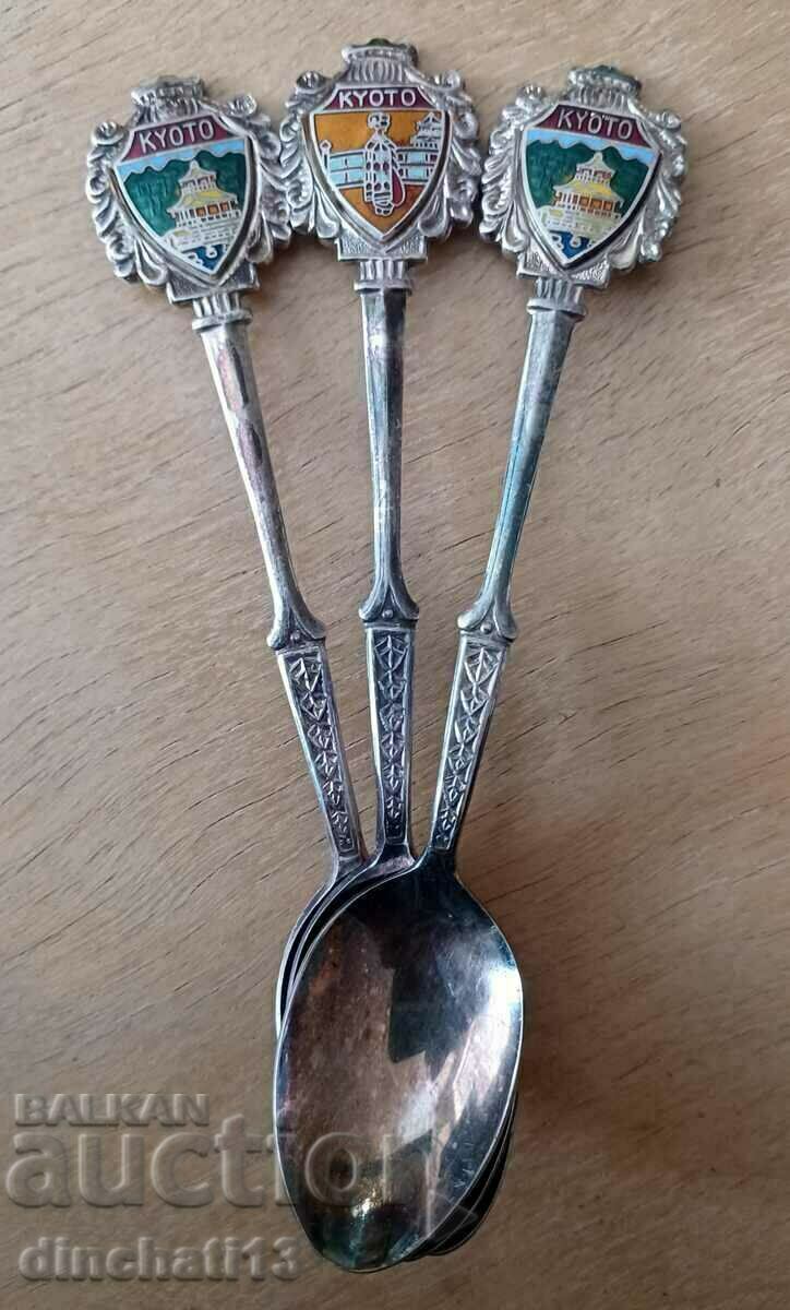 Lot of 3 spoons. Enamel NICKEL SILVER Japan