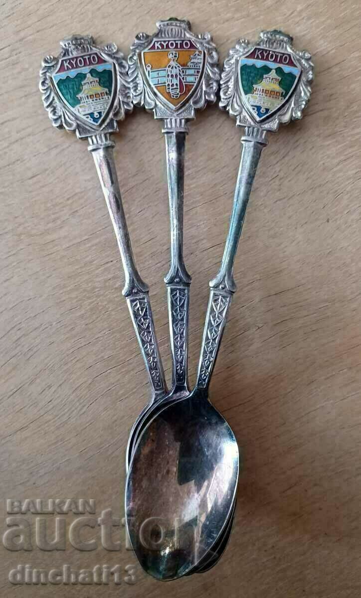 Lot of 3 spoons. Enamel NICKEL SILVER Japan Lot of 3 spoons. Enamel NICKEL SILVER Japan