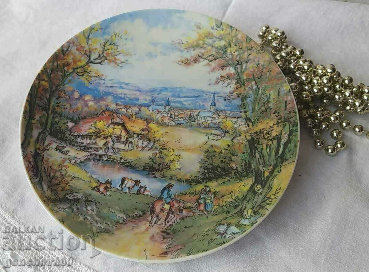 Painted porcelain landscape plate, "Autumn"