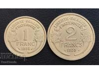 Франция. 1 и 2 франка 1938 г.