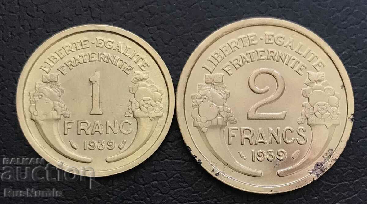 Франция. 1 и 2 франка 1939 г.
