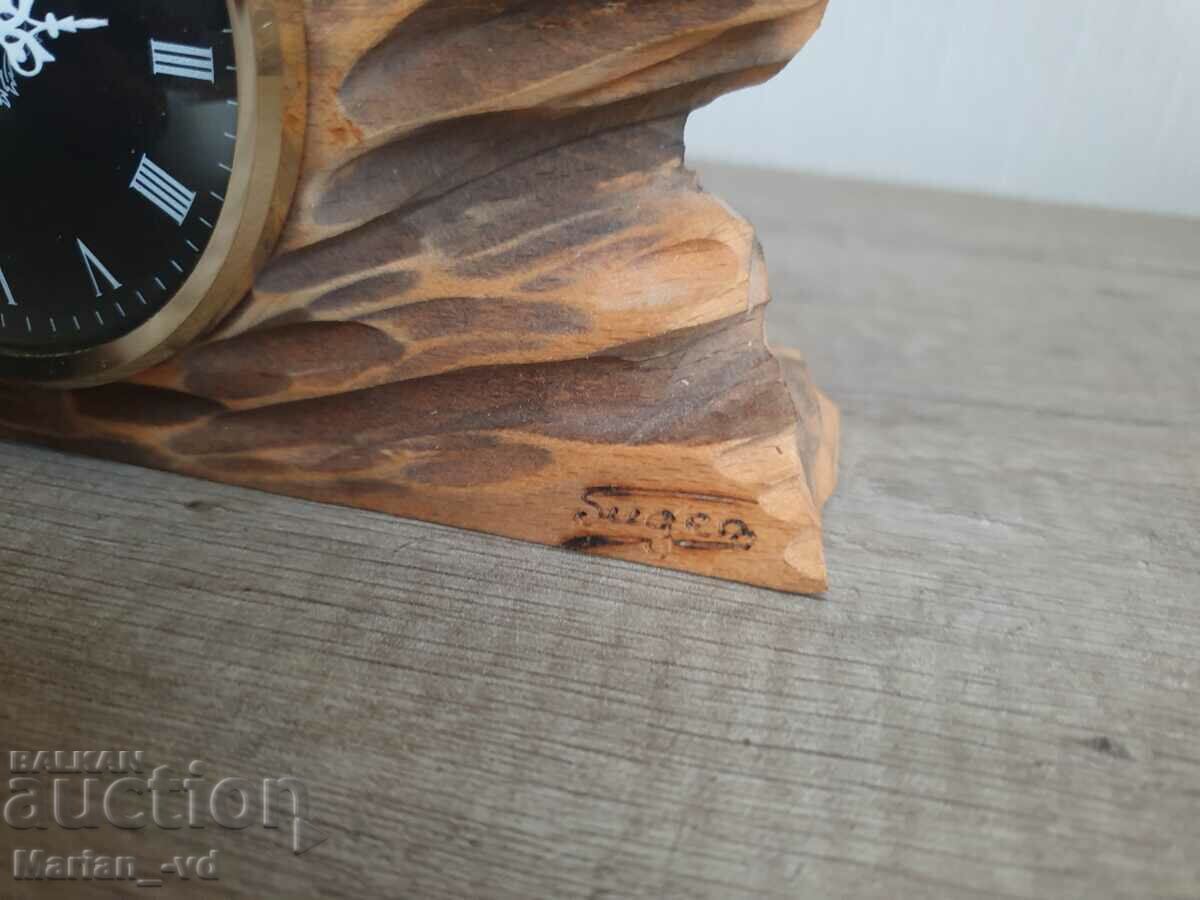 Mechanical table clock with wood carving - 5