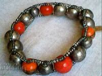 old silver plated bracelet and natural coral for costume