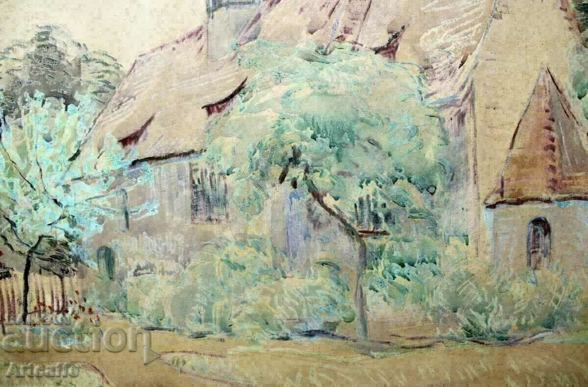 Auction Watercolor church Auction Watercolor church