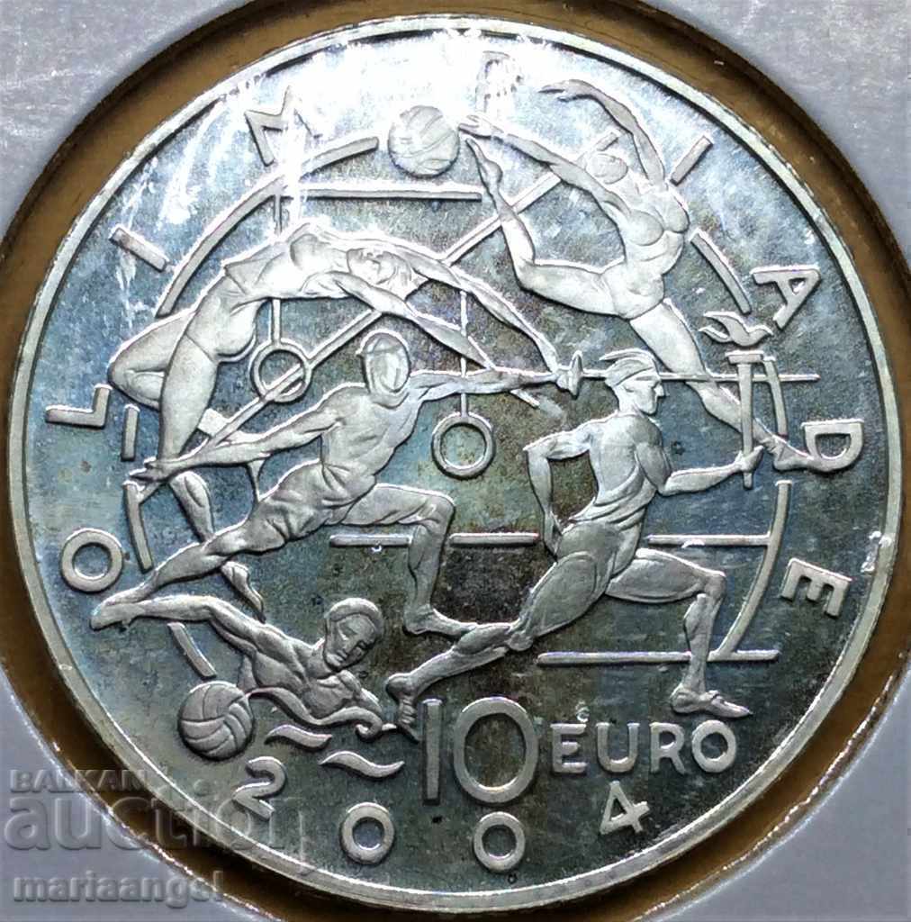 Сан Марино 10 евро 2004 Олимп. игри PROOF UNC 34 mm сребро