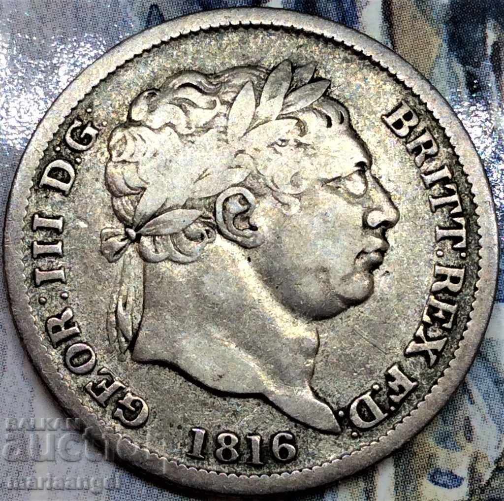 Marea Britanie 1 șiling 1816 Regele George al III-lea Argint PATINA