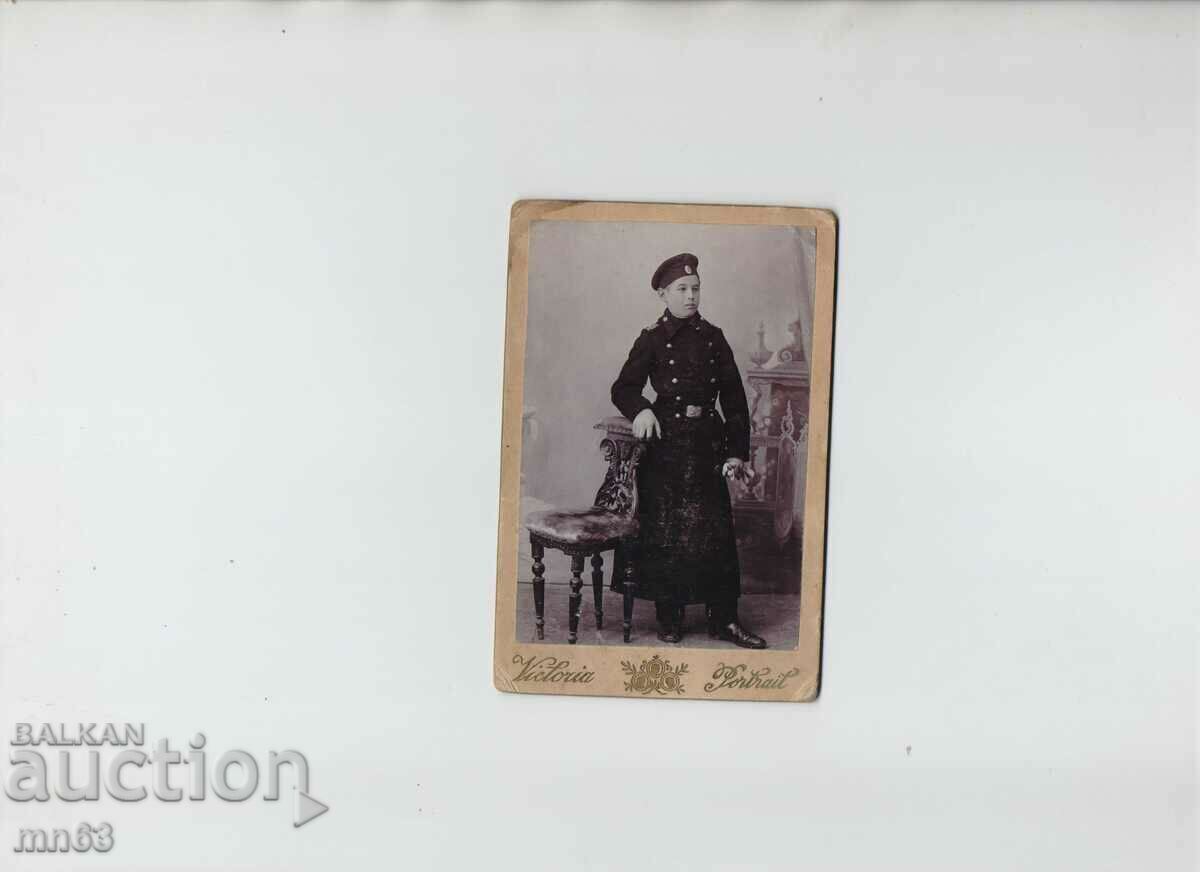 Картонена снимка на царски курсант-1904 г.-Ателие Ст.Манчева