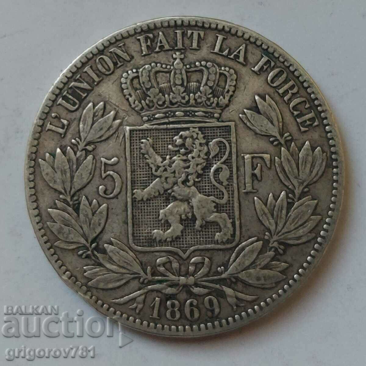 Ασημένιο 5 Φράγκα Βέλγιο 1869 - Ασημένιο νόμισμα #223 με τιμή € 34.26 | 67.01 BGN