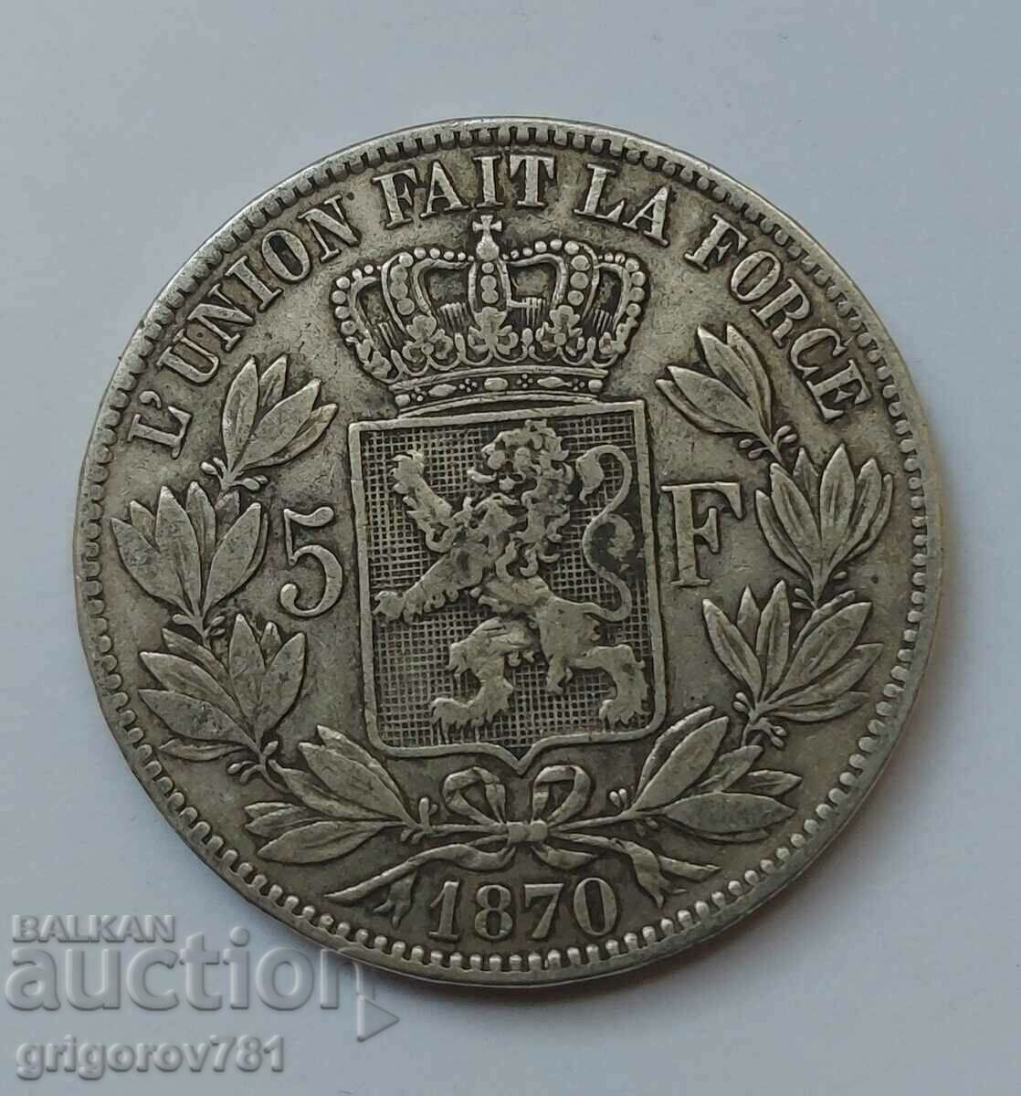 Ασημένιο 5 Φράγκα Βέλγιο 1870 - Ασημένιο νόμισμα #231 με τιμή € 34.26 | 67.01 BGN