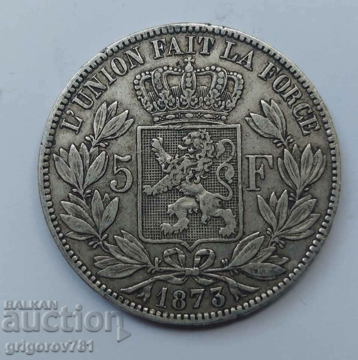 5 франка сребро Белгия 1873 - сребърна монета #237 с цена € 34.26 | 67.01 лв.