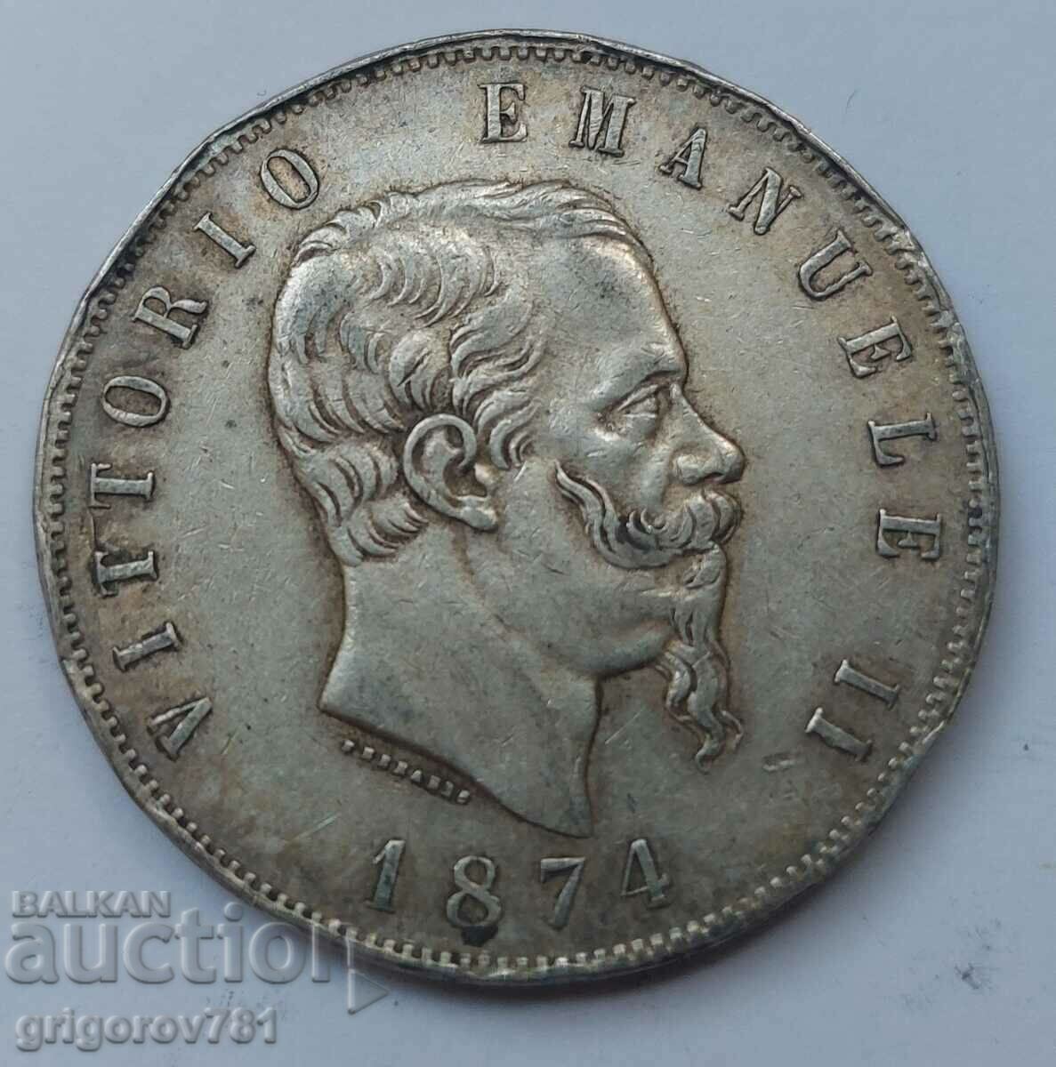 5 Lira Silver Italy 1874 - Silver Coin #240