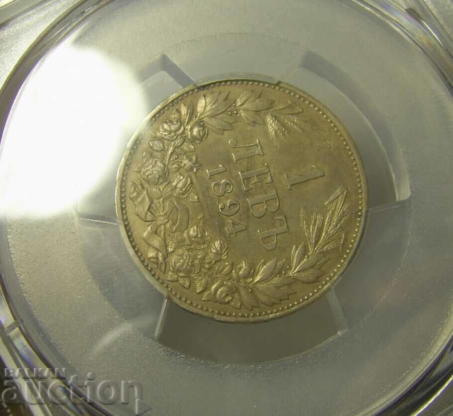 Livrarea Bulgaria 1 lev 1894 Cleaned-AU detaliu PCGS