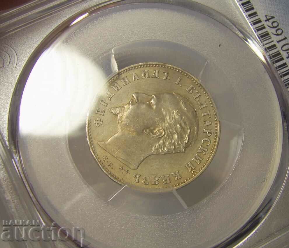 Bulgaria 1 lev 1894 Cleaned-AU detaliu PCGS - 7