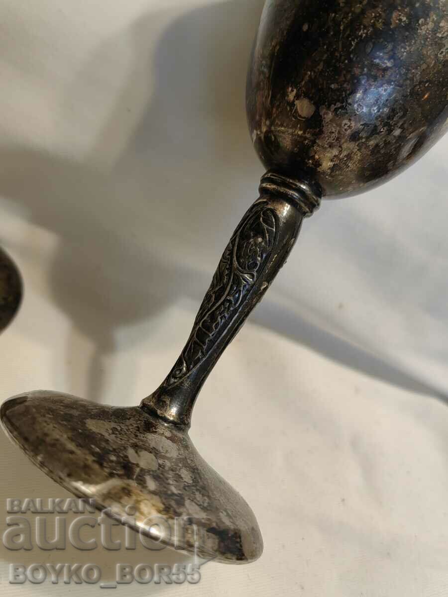 Delivery of Two Antique English Bronze Silver Plated Cups Delivery of Two Antique English Bronze Silver Plated Cups