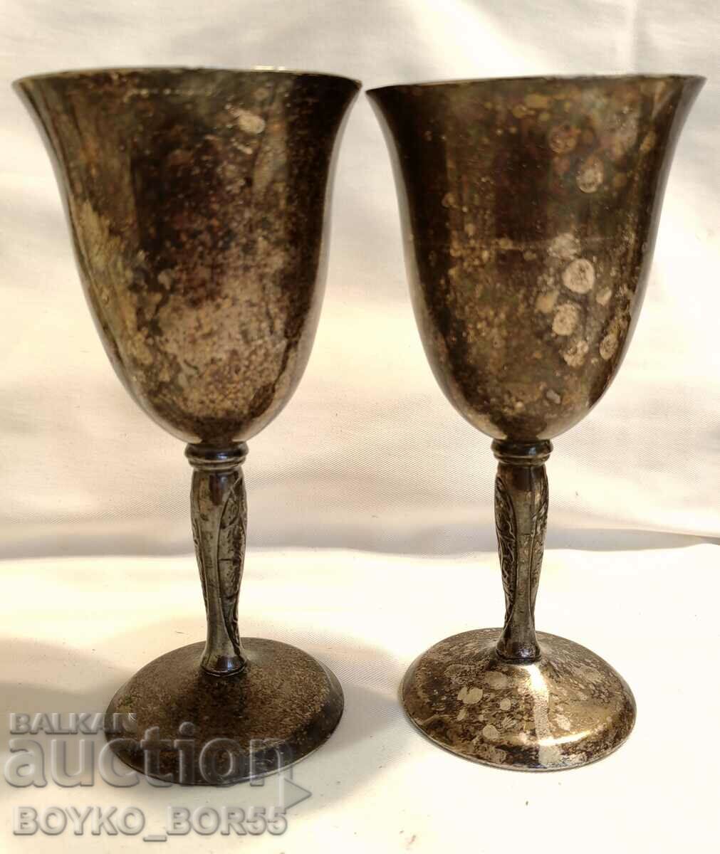 Two Antique English Bronze Silver Plated Cups