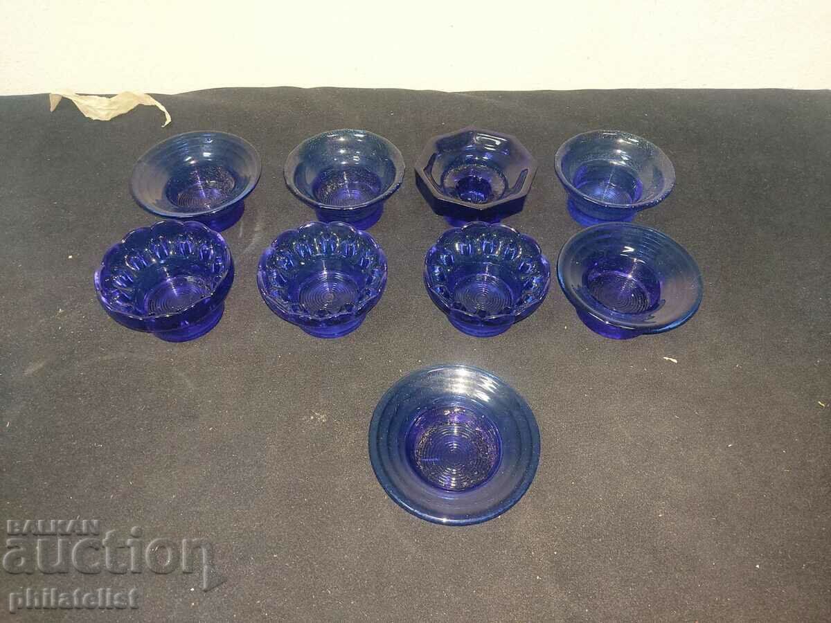 9 pieces - Candlesticks - blue glass