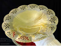 Brass fruit bowl with openwork, silver-plated.