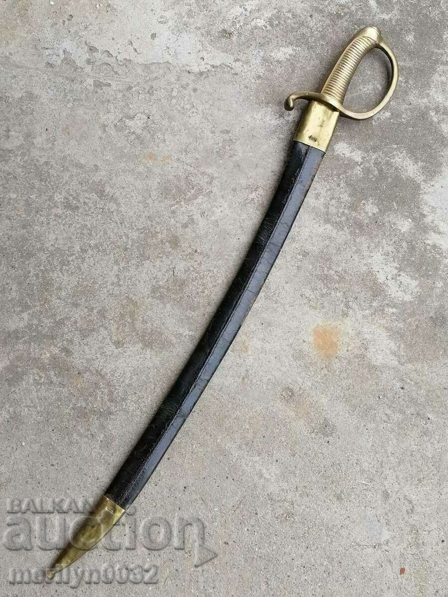 Auction French saber with leather scabbard Napoleon cleaver blade guard Auction French saber with leather scabbard Napoleon cleaver blade guard