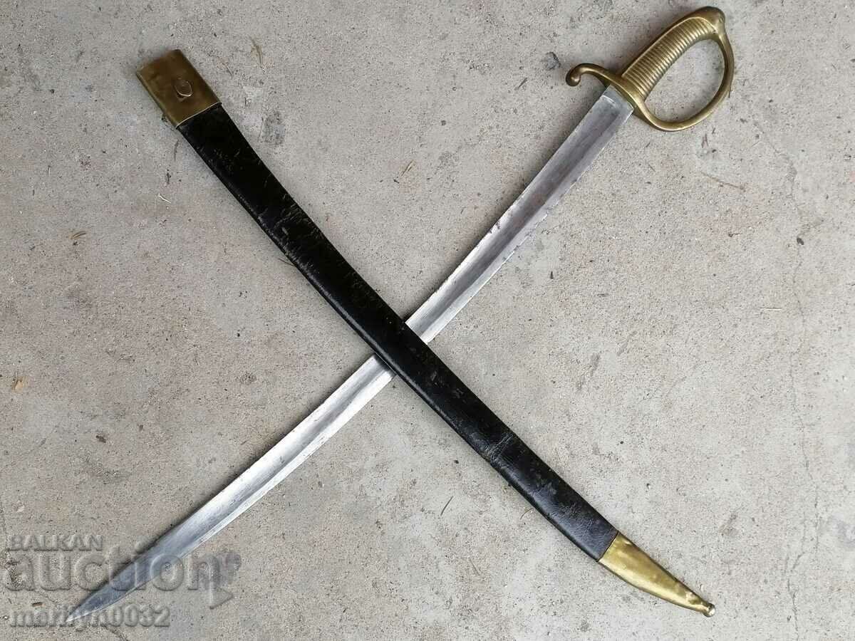 French saber with leather scabbard Napoleon cleaver blade guard