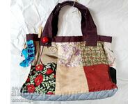 A small hand-sewn fabric bag