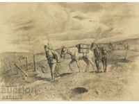 Борис Денев-“Доставка на фронта”-рисунка-рамкирана