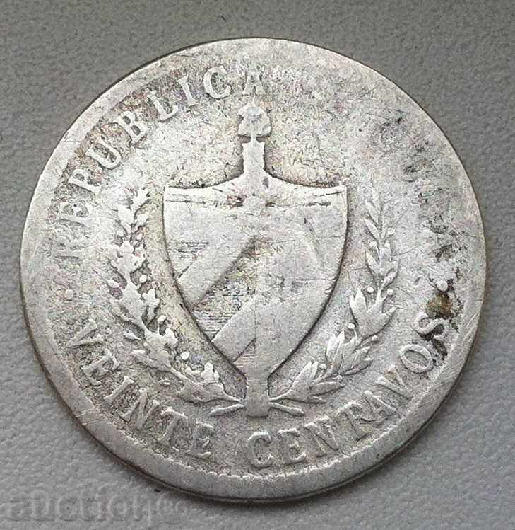 Ασημένιο 20 centavos Κούβα 1915 - ασημένιο νόμισμα με τιμή € 7.67 | 15.00 BGN