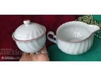 Stylish porcelain sugar bowl and latiere/markings