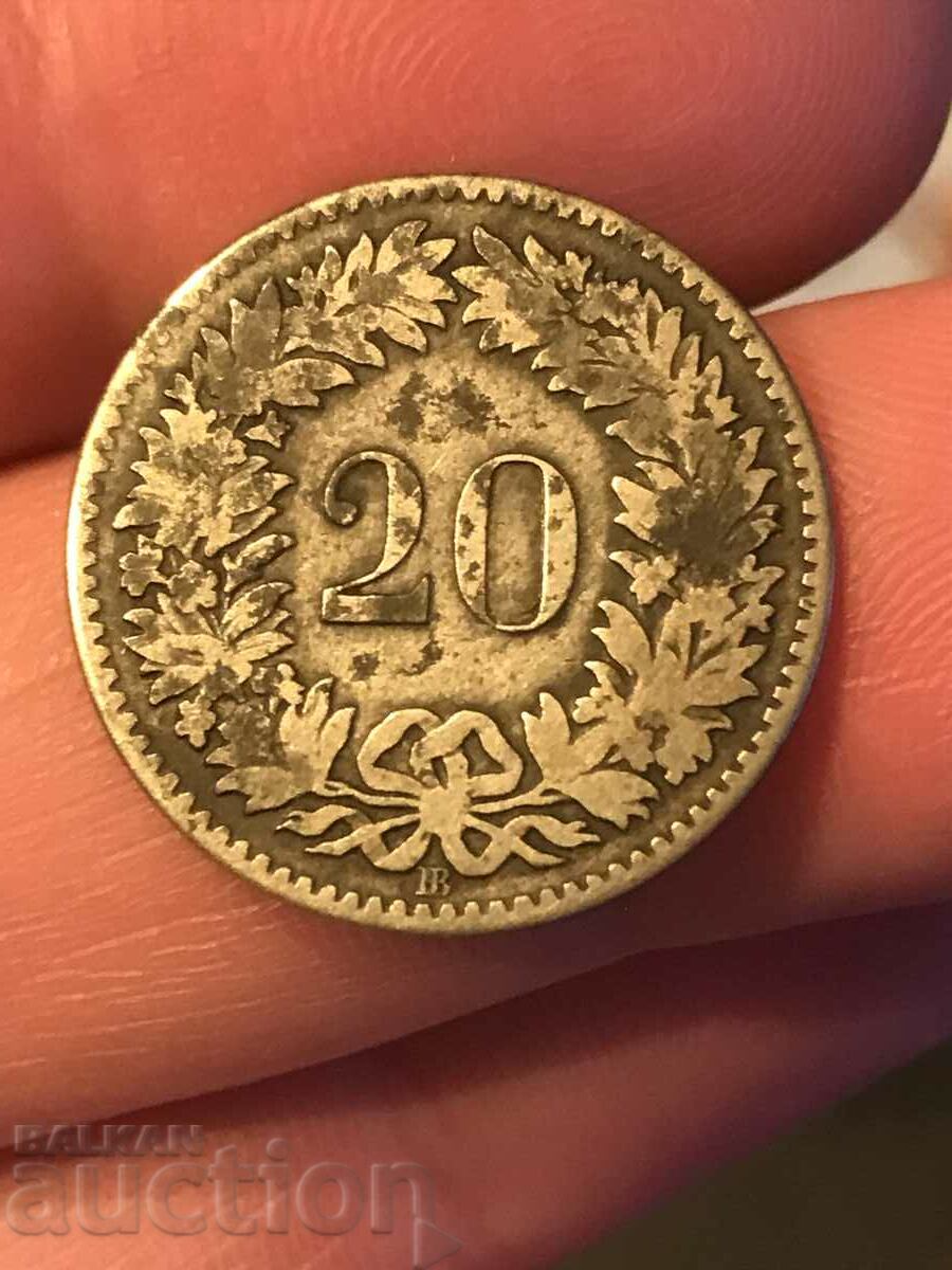 Швейцария 20 рапен 1851 BB Страсбург сребро
