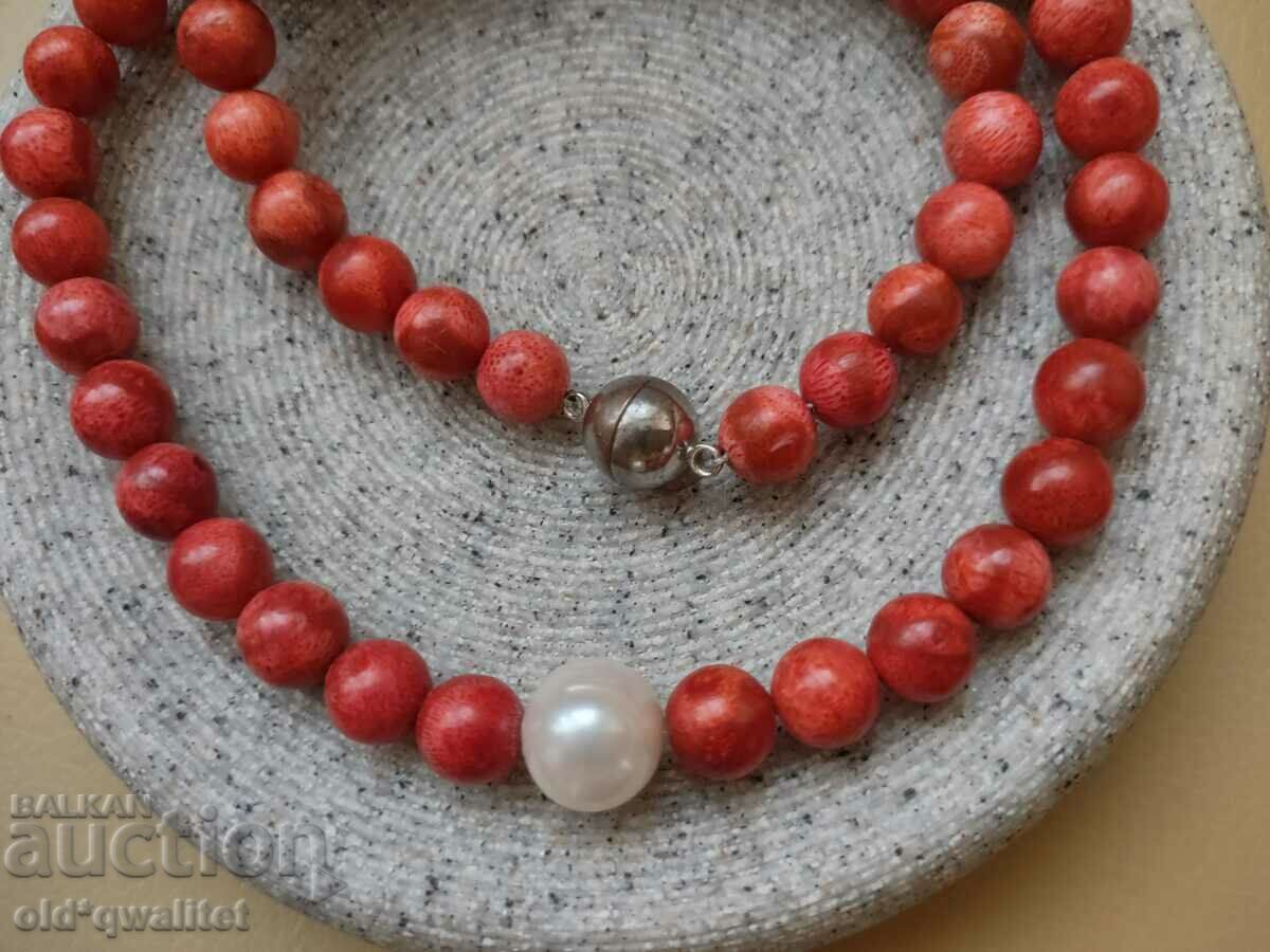 Natural Coral and Pearl Necklace/Necklace/Jewelry with price 97.00 BGN | € 49.60 Natural Coral and Pearl Necklace/Necklace/Jewelry with price 97.00 BGN | € 49.60