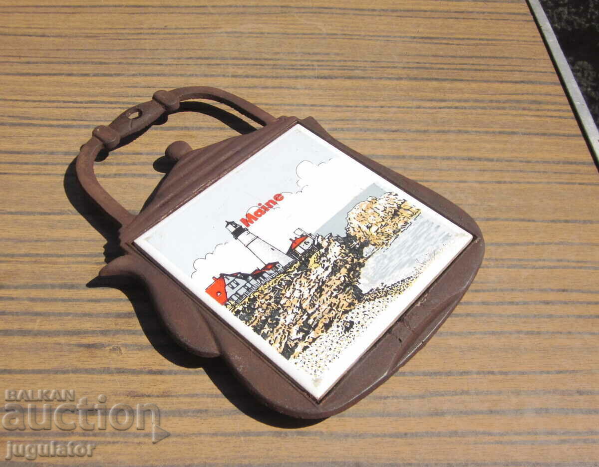 Auction antique stand mat stand teapot cast iron with porcelain Auction antique stand mat stand teapot cast iron with porcelain