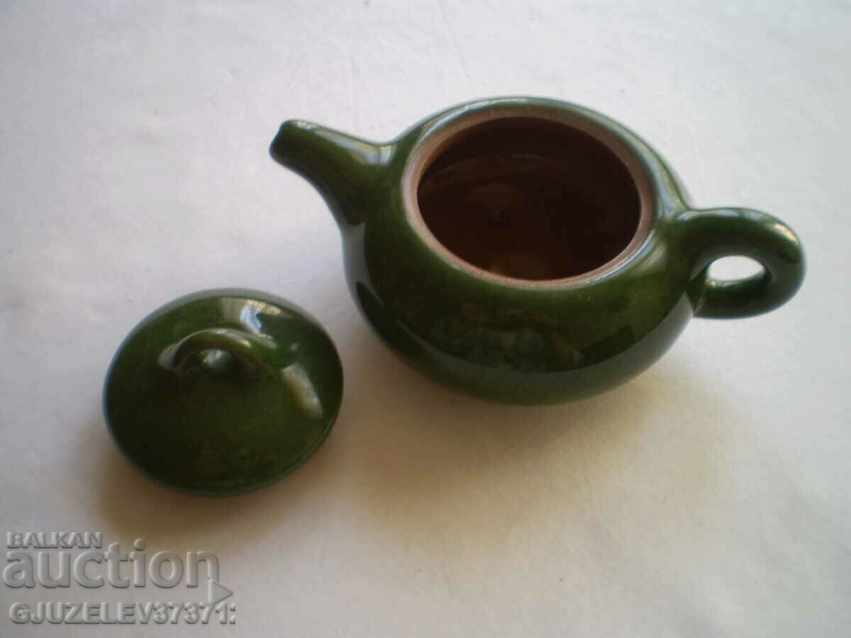 Small Green Ceramic Kettle for one tea - 5 Small Green Ceramic Kettle for one tea - 5