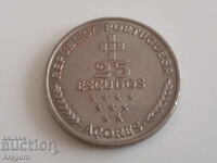 monedă Azore 25 escudos 1980; Azore