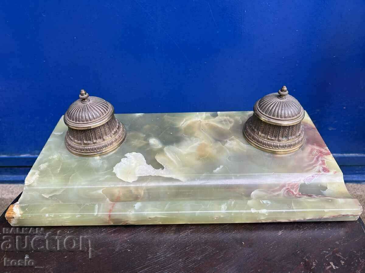 A large malachite inkstand A large malachite inkstand