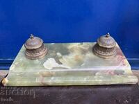 A large malachite inkstand