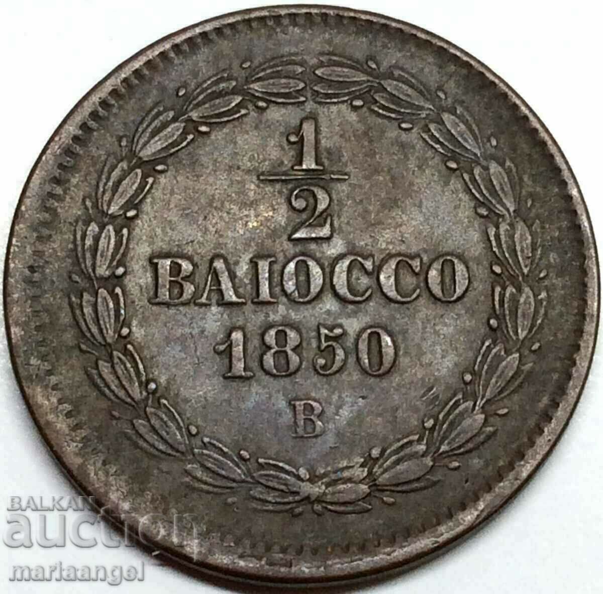 1/2 Baiocco 1850 Vatican Bologna Bronze