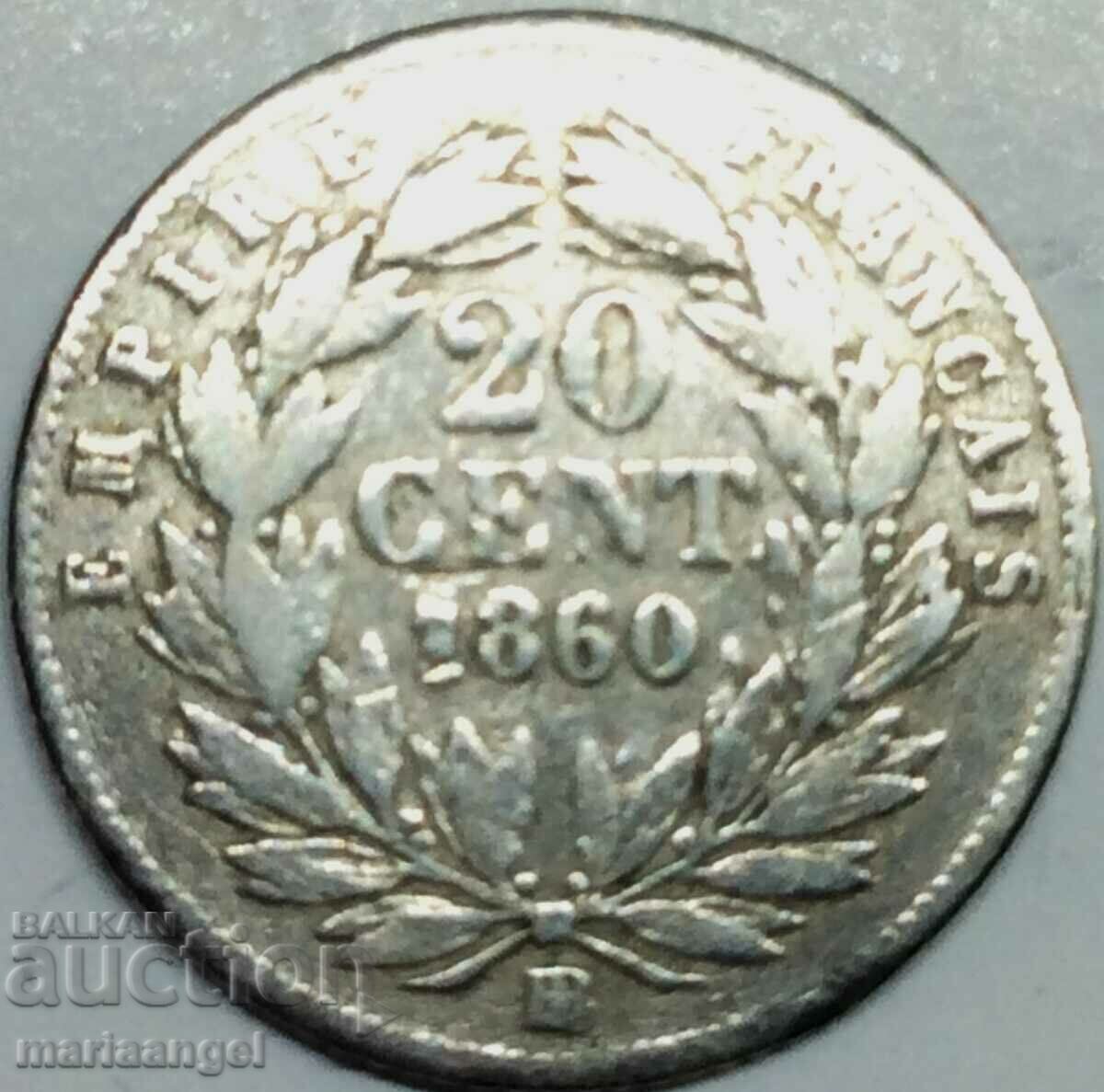 20 centimes 1860 Franta Napoleon III argint - destul de rar
