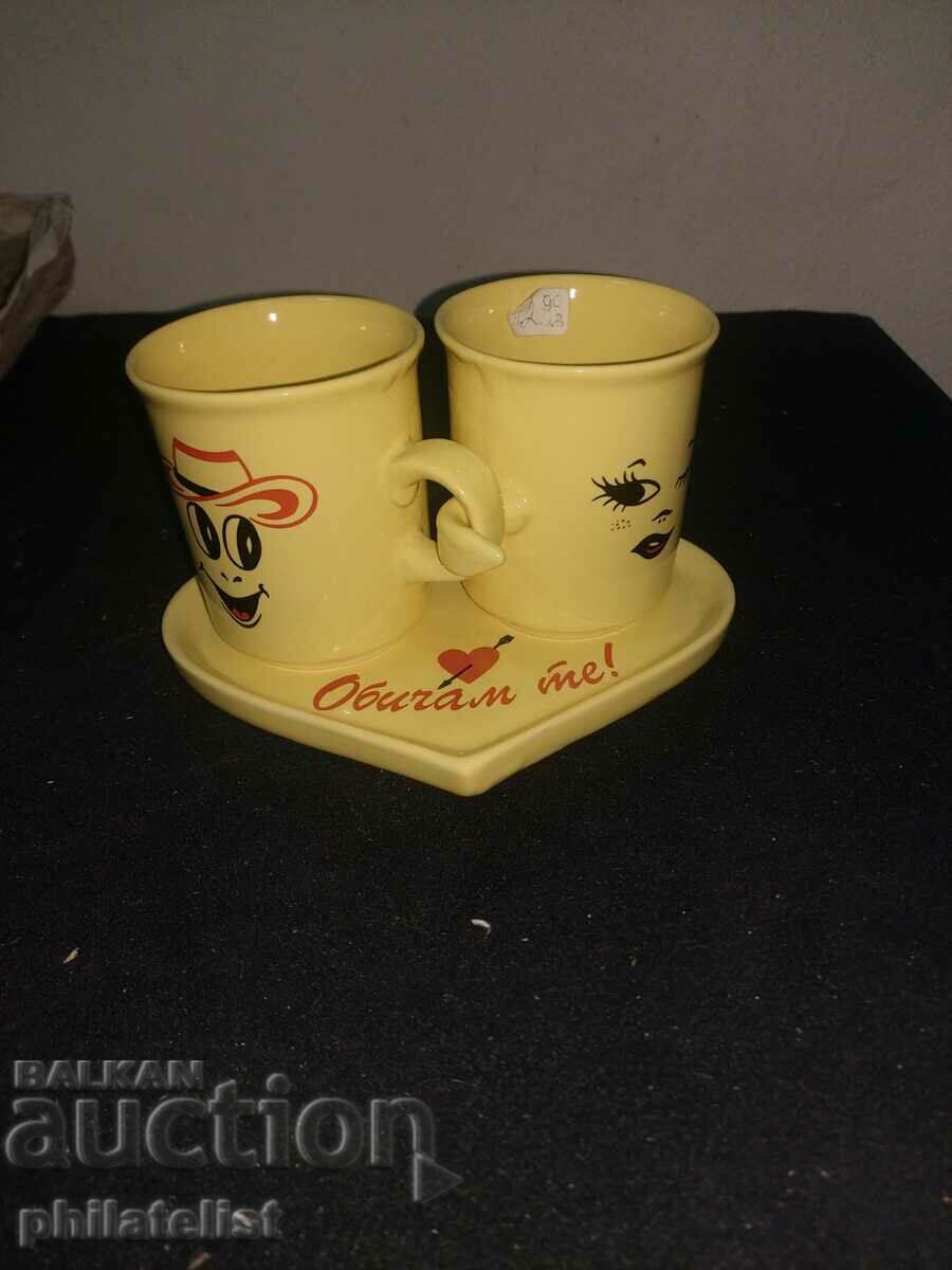 Set - saucer with 2 cups - yellow! with price 10.00 BGN | € 5.11