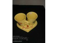 Set - saucer with 2 cups - yellow!