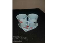 Set - saucer with 2 cups - blue