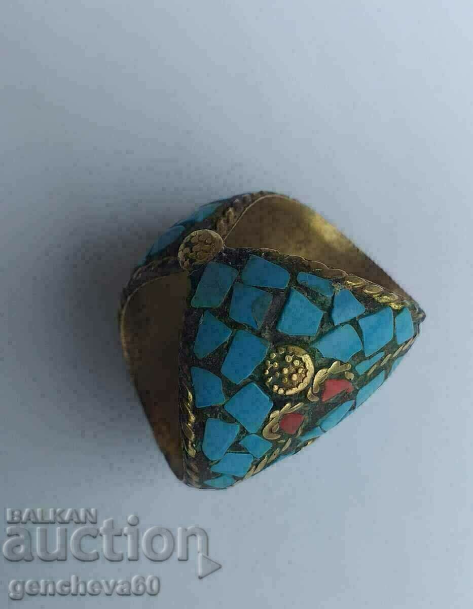 LARGE Tibetan Turquoise Ring - 5 LARGE Tibetan Turquoise Ring - 5